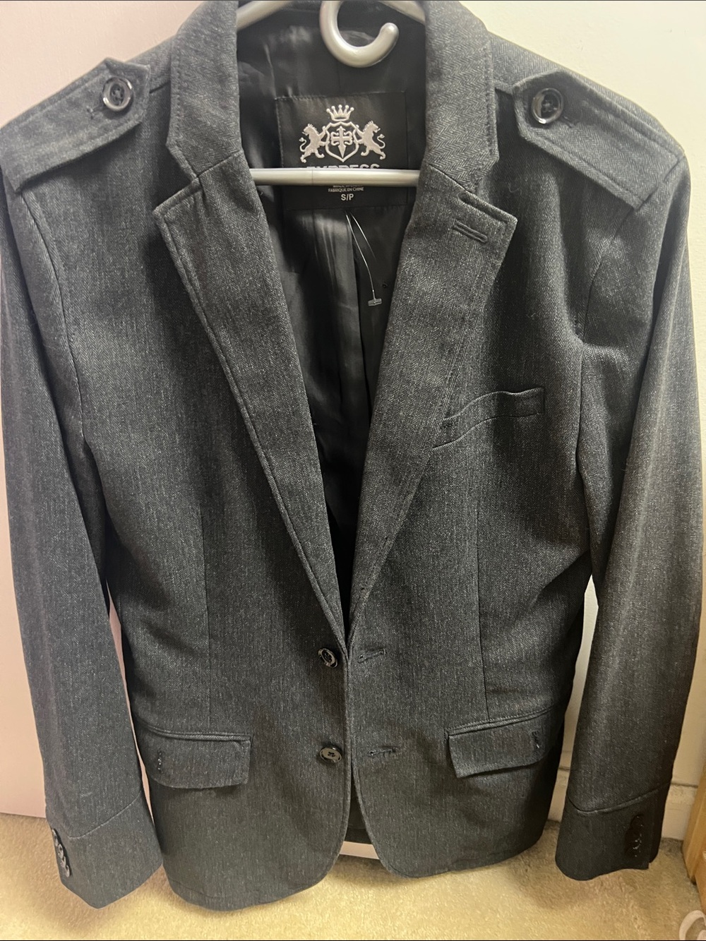 Express Women's Charcoal Gray Jacket with Silver Logo